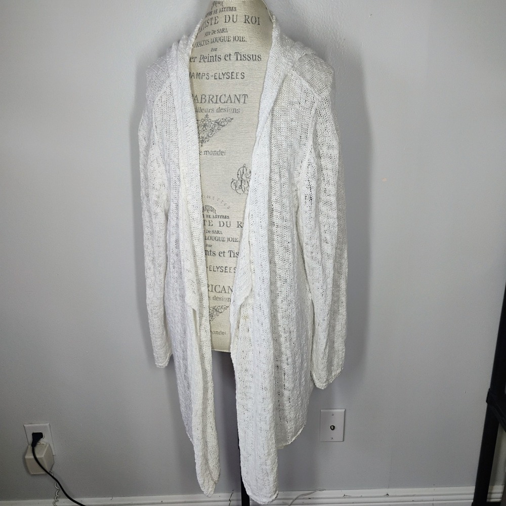 J. Jill Open Knit Cardigan Sweater White Womens 3X Hoodie Open Front Long Line